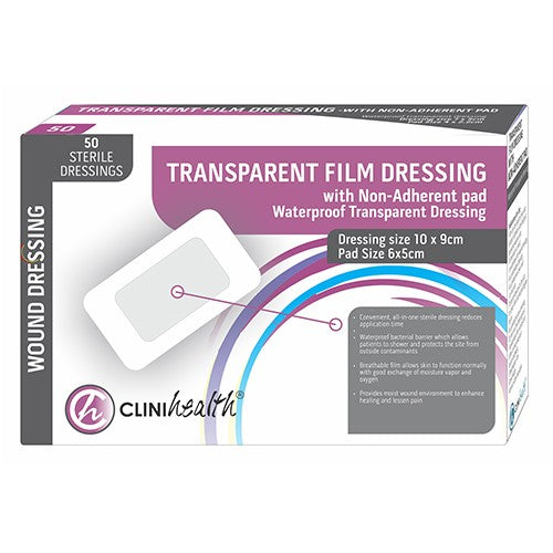 Dressing Transparent Film & Pad Clinihealth 10X9cm 50