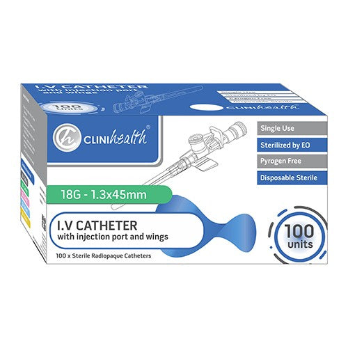 Iv Catheter 18G With Port & Wings 100