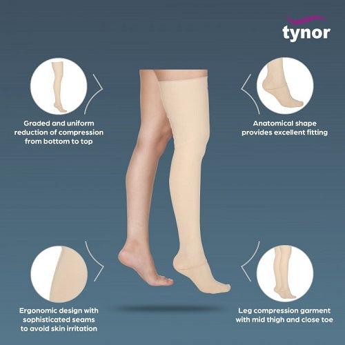 Compression Garment Leg Mid Thigh Cut Toe Tynor