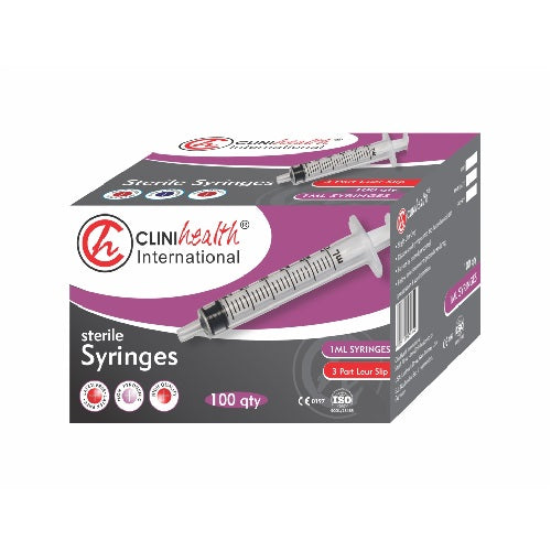 Syringes 1ml 3Part Luer Slip 3 Part Clinihealth 100